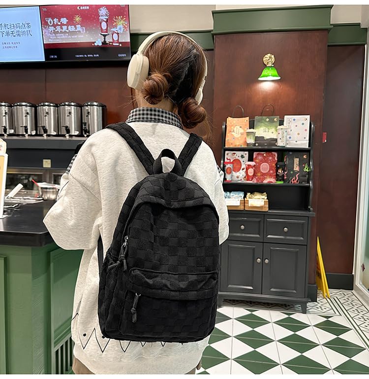 Cute Plaid Backpack for Women(y2k Design) – Large Capacity Preppy Daypack Aesthetic Kawaii Bookbag Shoulder Bag (Black)2