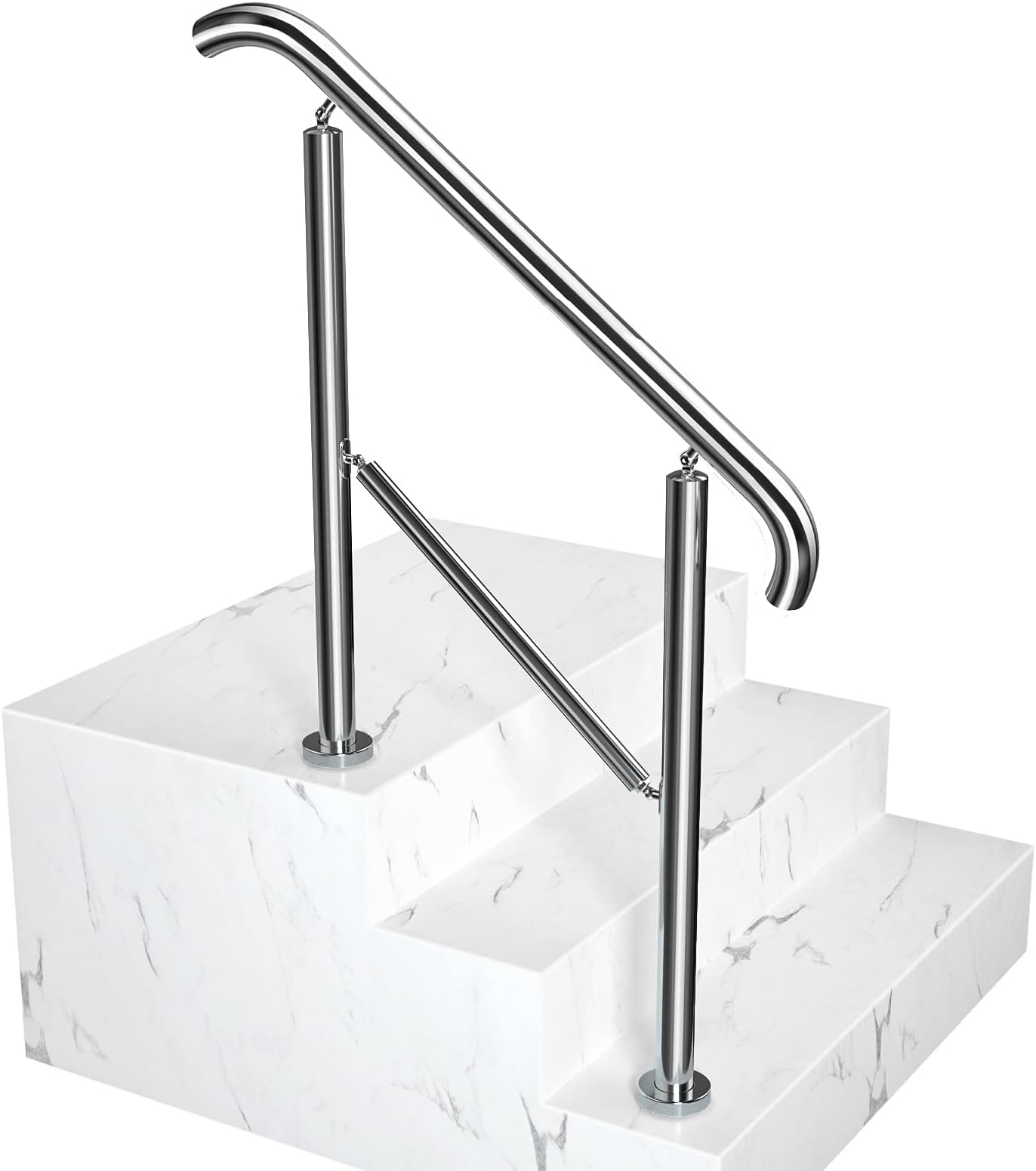 Staircase Handrail Porch Deck Patio Railing for Outdoor and Indoor 330lbs Side Load Stairs Handrailings Stainless Steel Fits 1-3 Steps (Style 2)