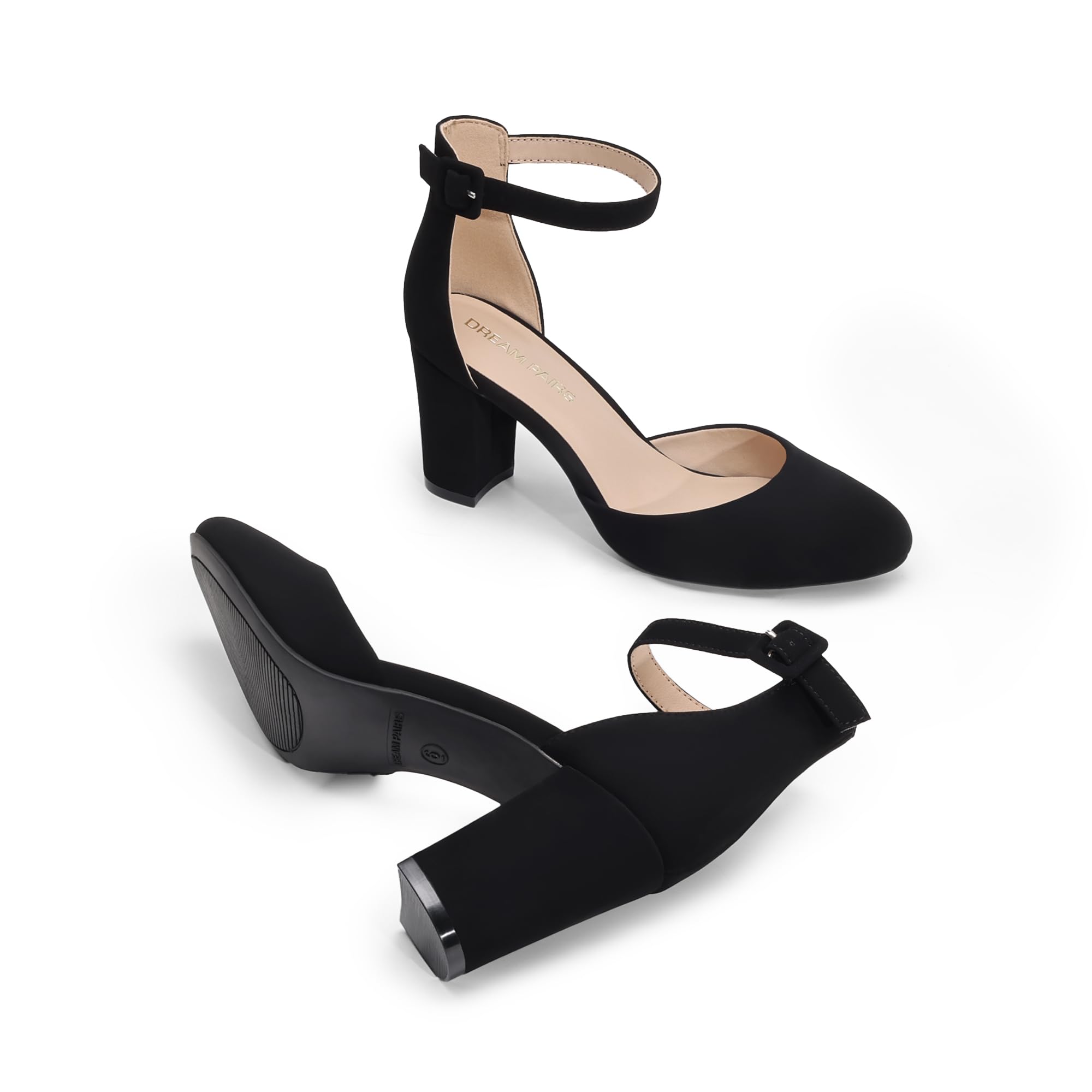 DREAM PAIRS Damen Pumps High Heels Brautschuhe mit Blockabsatz und Knöchelriemen