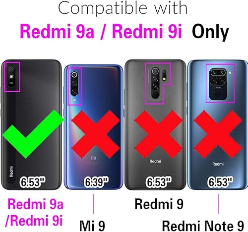 Miniatura 2 de Asuwish Compatible con Xiaomi Redmi 9A Redme 9i Funda tipo cartera y protector de pantalla de vidrio templado, soporte de cuero con tapa para