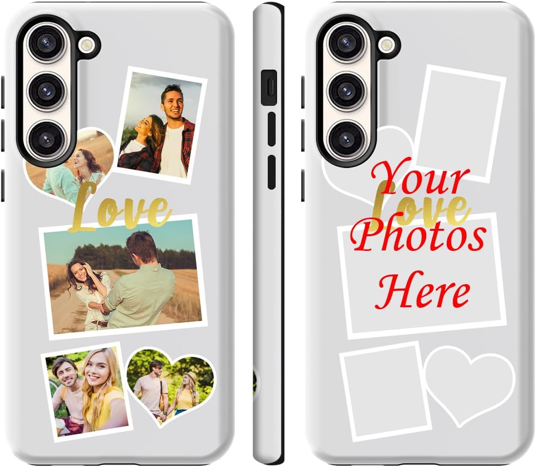 Custom Phone Case for Galaxy S23, Anti-Scratch Shock-resistand Protective Cover Personalized Customized Multi-Picture Case Anniversary Xmas Birthday Present Gift, White