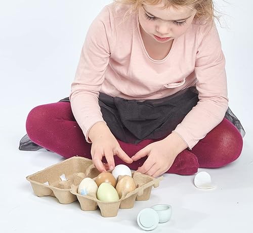 Miniatura 6 de Tender Leaf Toys - Huevos de madera - 6 piezas de huevos de madera maciza con caja de cartón, juguete realista de huevo de Pascua - Accesorios de