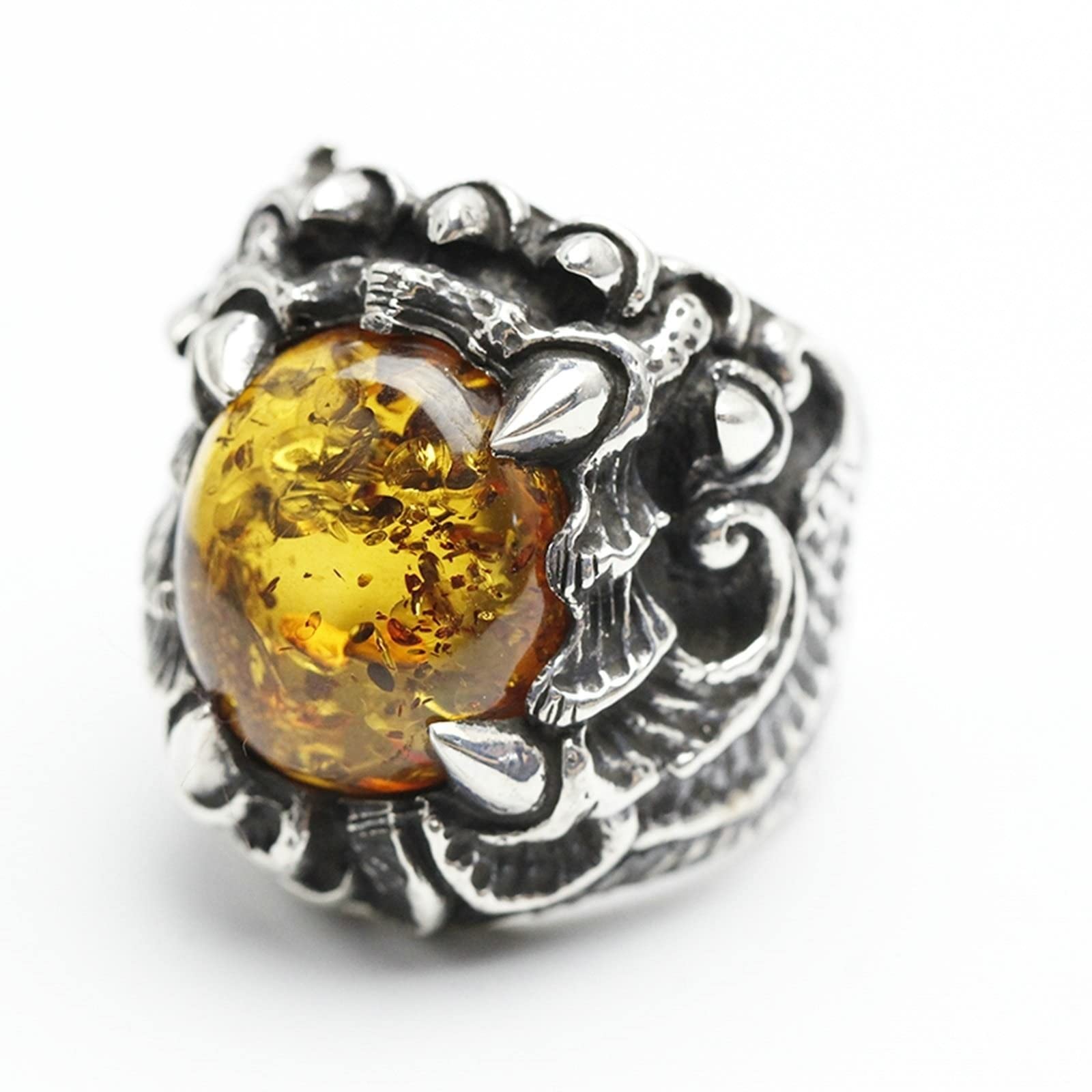 Anillo de plata de ley para hombre, anillo de promesa punk dragón garra con piedra metal anillo de boda tamaño 7.5-11, Q 1/2, Sin piedras preciosas