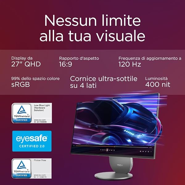 Lenovo Yoga All-In-One, 27" QHD Display, Intel Core Ultra 7 255H, 1TB SSD, RAM 16GB, 3Wx2 Tweeter + 5Wx2 Woofer, JBL Speakers, WiFi 7, Windows 11 Home, Wireless Keyboard + Mouse - Luna Grey - 3