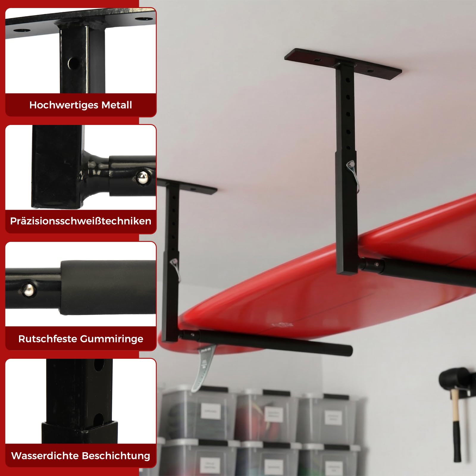 Deckenregal Hängeregal Höhenverstellbarer,2 Stück Verstellbares Überkopfleiterregal,dachbox wandhalterung aus Metall,Hängevorrichtung Tragkraft 40kg für Garage Decke Leiter Kajak,Schwarz