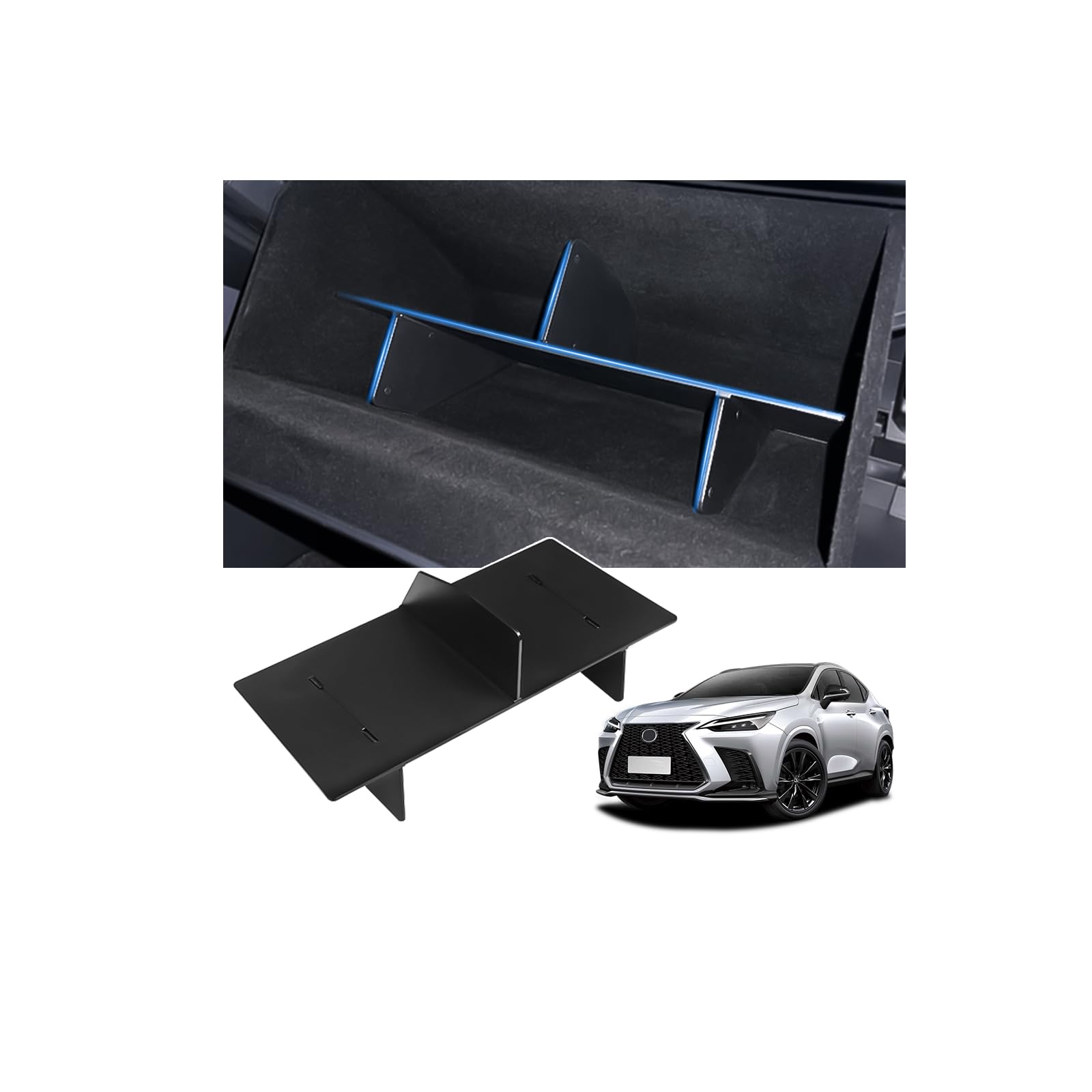 Karltys Glove Box Organizer for 2022-2025 2026 Lexus NX NX250 NX350 NX350h NX400h+ NX450h+ Accessories Center Console Glove Compartment Storage Divider ABS Black
