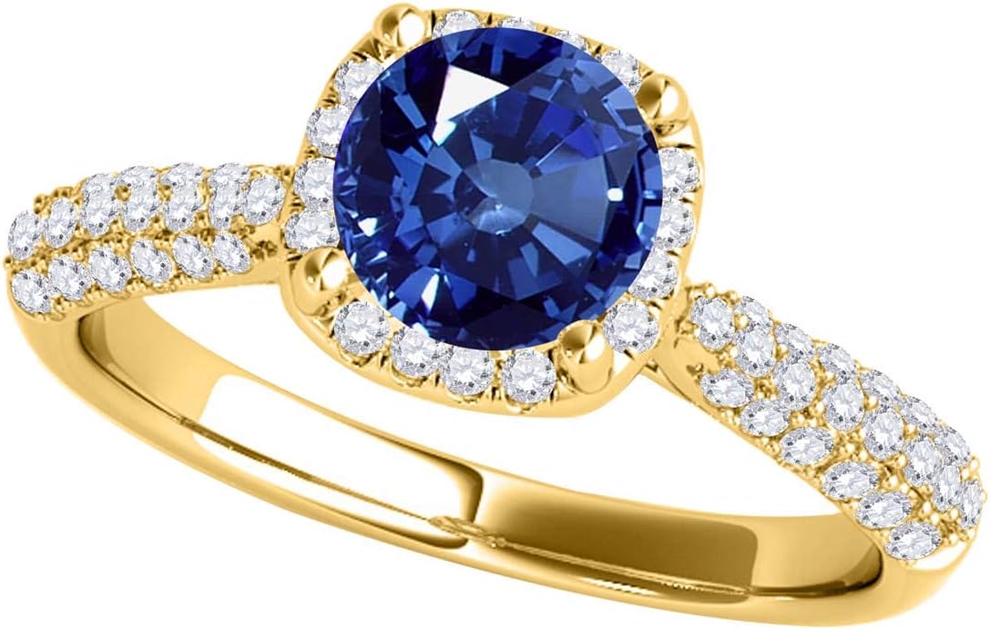MauliJewels 1.27 Carat Halo Beautiful Design Sapphire And Diamond Engagement Ring 4-prong 14k Solid Yellow Gold
