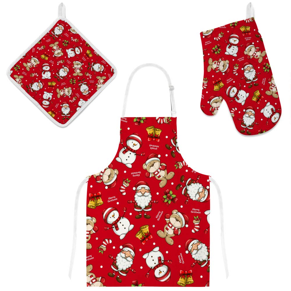 Tabliers de cuisine Père Noël imperméables avec gants thermiques