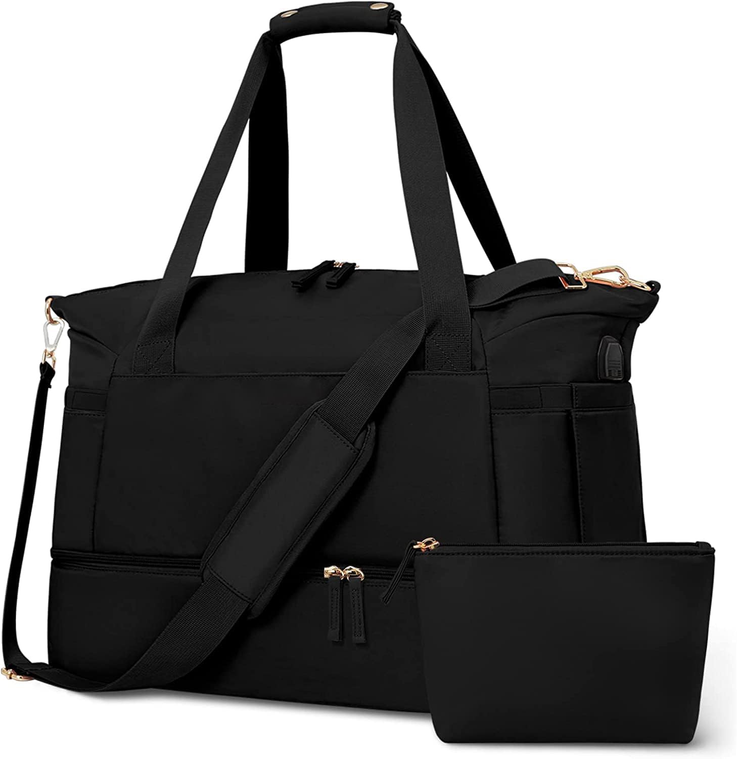 Travel Bags for Women, Sports Travel Duffel Bag with USB Charging Port,Weekender Overnight Bag with Wet Pocket and Shoes Compartment for Men & Women Multipurpose Use for Travel (Black)-image-34