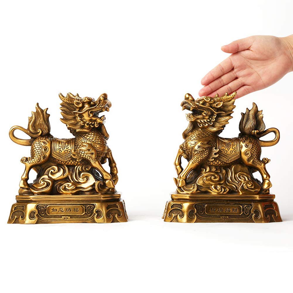 SnamicE Ornaments Brass Statue Figurine Ornament Chi Lin/Kylin Sculpture Wealth Prosperity Home Decoration, Best Housewarming Congratulatory Gift,B,U-A
