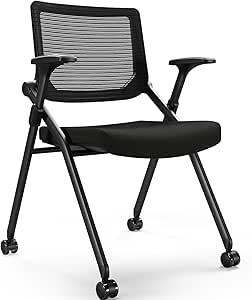 [2 Pack] Stackable Conference Room Chairs with Wheels and Paddle - Ergonomic Mesh Back Meeting, Conference, Reception, a