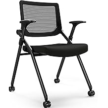 FYLICA Foldable Office Chair with PU Wheels and Smooth Armrest-Ergonomic Mesh Bouncing Back, Stackable Conference Room Chair, Office Guest &amp; Reception &amp; Meeting Chair (Black)