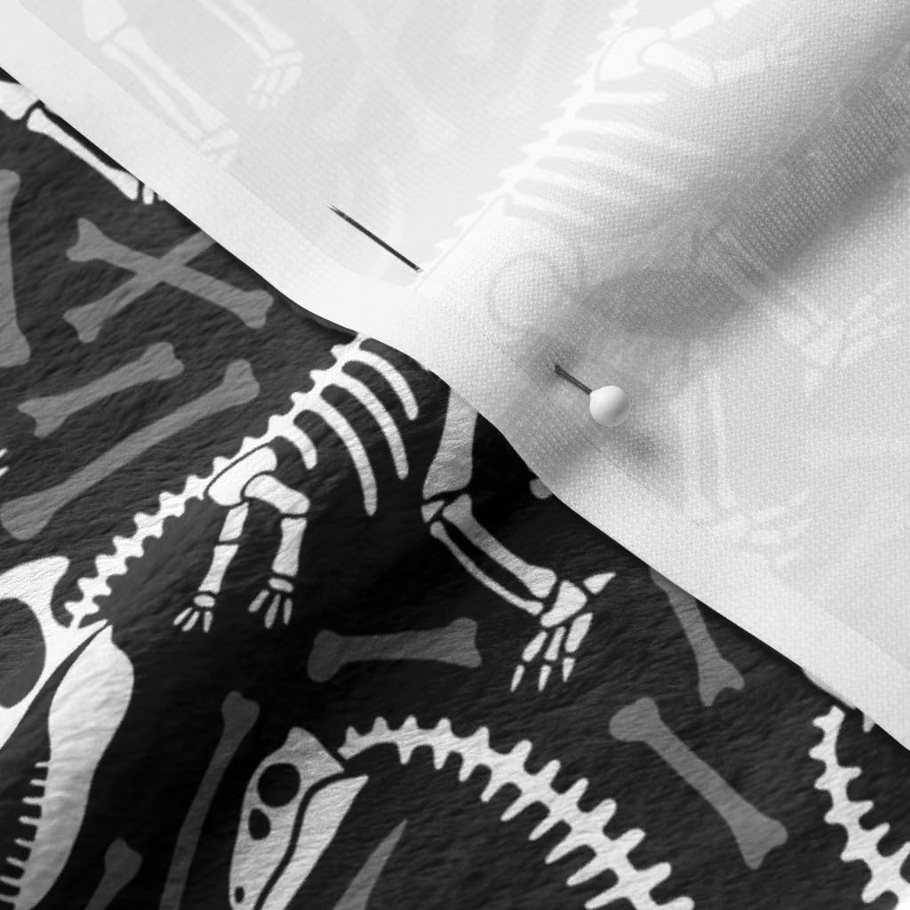 Spoonflower Fabric - Dinosaurs Bones Black Dino Boy Prehistoric Skeleton Halloween Printed on Minky Fabric by The Yard - Sewing Baby Blankets Quilt Backing Plush