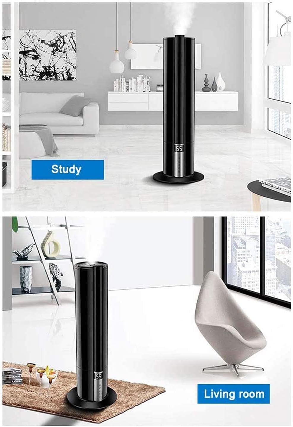 Umidificatori per camera da letto, Umidificatori per camera da letto, Umidificatore a ultrasuoni, Umidificatore industriale commerciale da 7,5 litri di grande capacità con ricarica dall'alto, da pavi