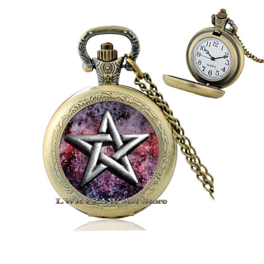 Pentacle Pocket Watch Necklace, Pentagram Pocket Watch Necklace,Jewelry Jewellery Pocket Watch Necklace Wiccan Gothic Pocket Watch Necklace Gift for her,Simple Jewellery,M51