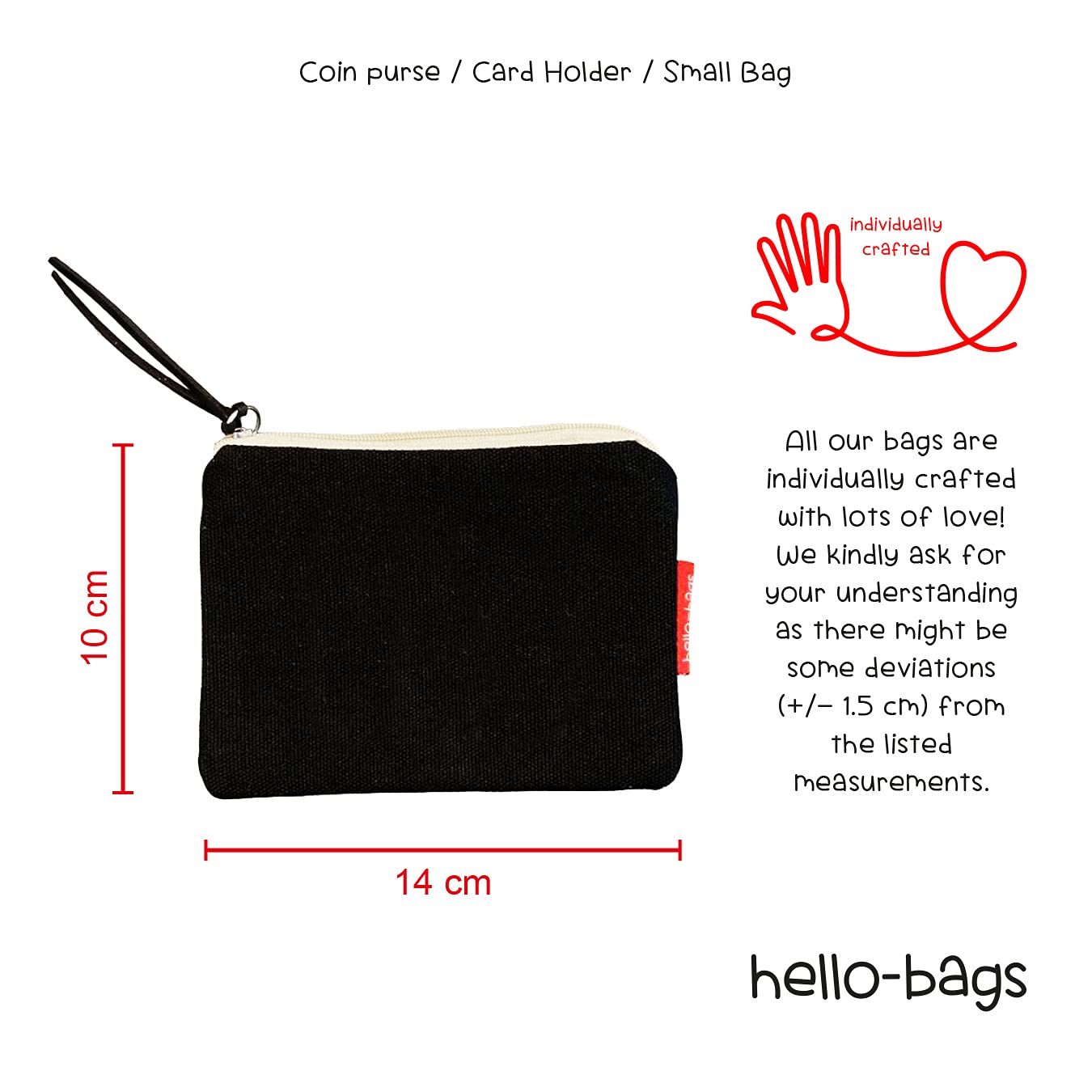 Hello-Bags Borsellino In Cotone Con Fodera – 'Non Voltarti', Ecru/Nero, 14x10 Cm, Con Busta Regalo Kraft - 2