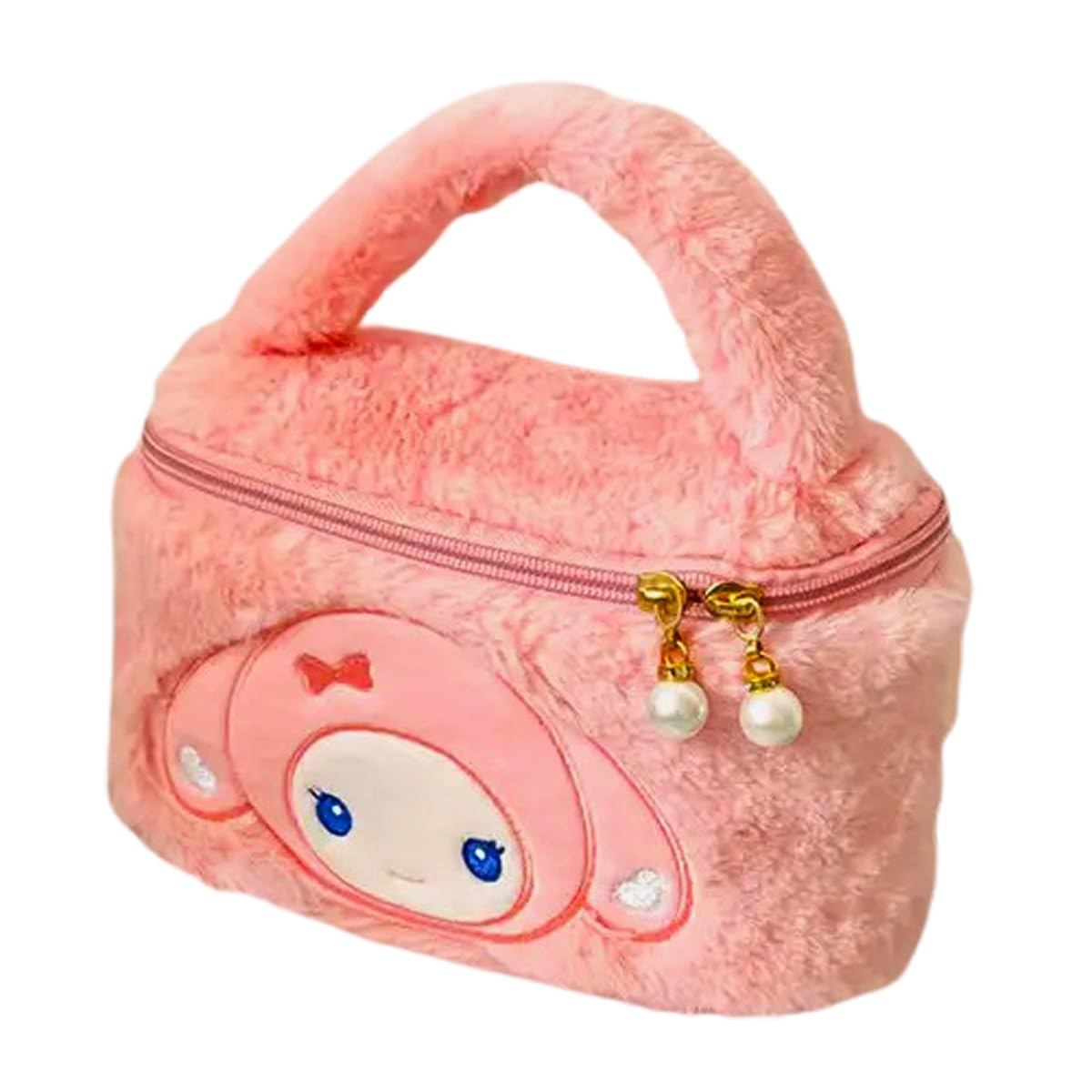 Amaira GiftsBeautiful Large Capacity Sanrio Plush Makeup Travel Toiletry Jewelry Hand Bag for Women & Girls | Plush Makeup & Jewelry Handbag for Girls (Pink)