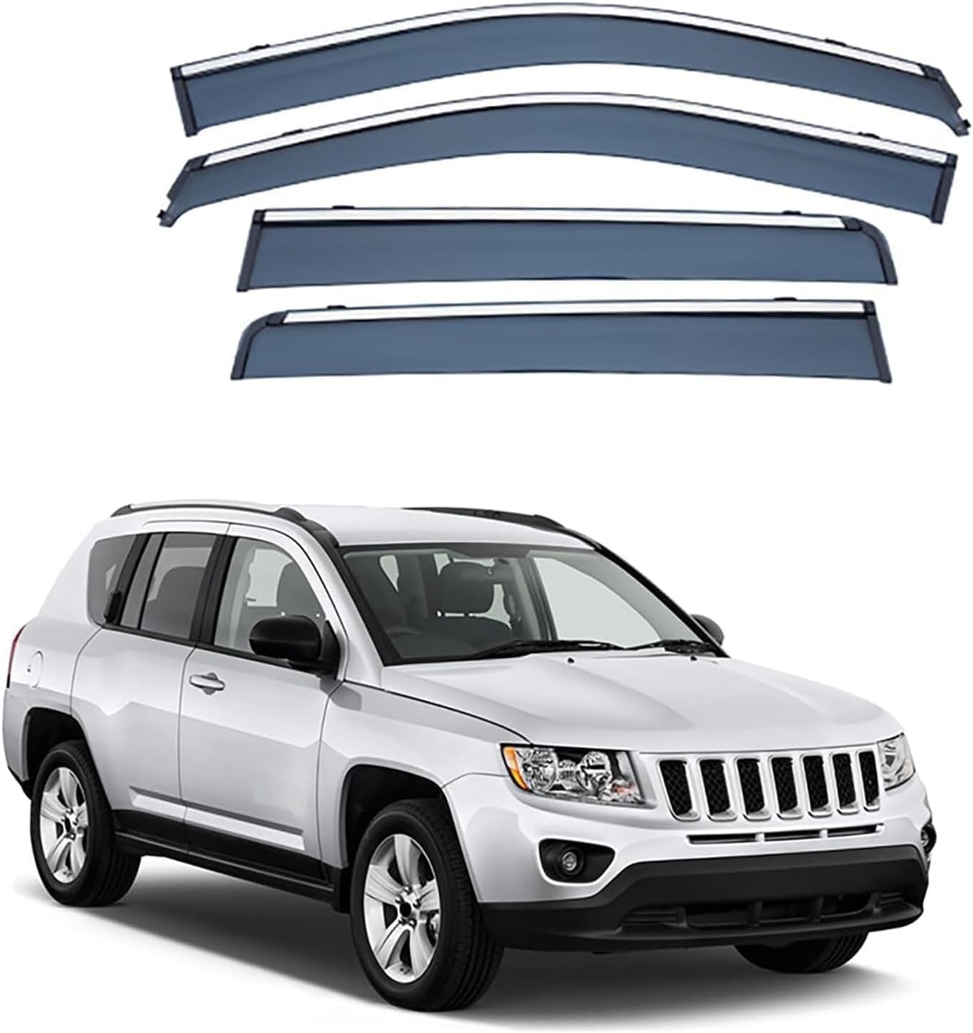 FENGJP Car Window Wind Deflectors for Jeep Compass 2007-2016, Window Wind Deflector Visor Rain Smoke Guards Automotive Accessories