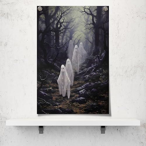 Miniatura 3 de Lienzo vintage de Halloween, arte para pared, lindo fantasma en bosque de otoño embrujado, impresión gótica oscura, academia de Halloween,