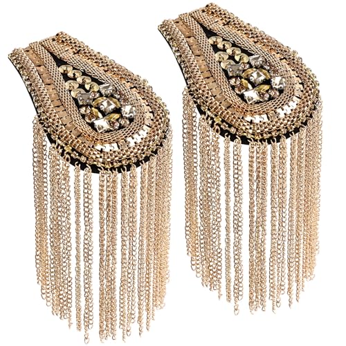 Daieeparty 2 Pcs Gold Epaulets Sequined Tassel Epaulets Punk Epaulettes Shoulder Pads for Women Men Jackets Suit Uniforms Cosplay