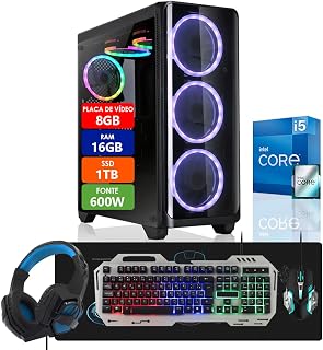 PC Gamer Intel Core i5-10400F 16GB SSD 1TB Placa de Vídeo RX 580 8GB 256 Bits Windows 10 Pro com Kit Gamer Completo - Fonte 600W