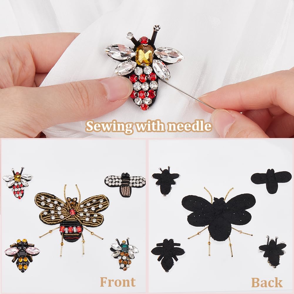 GORGECRAFT 5 Styles Bee Iron on Patches Insect Bees Crystal Rhinestone Beaded Embroidered Fabric Sewing Applique Patch for Clothes Bags Dress Jackets Jeans Repair Decoration Decals