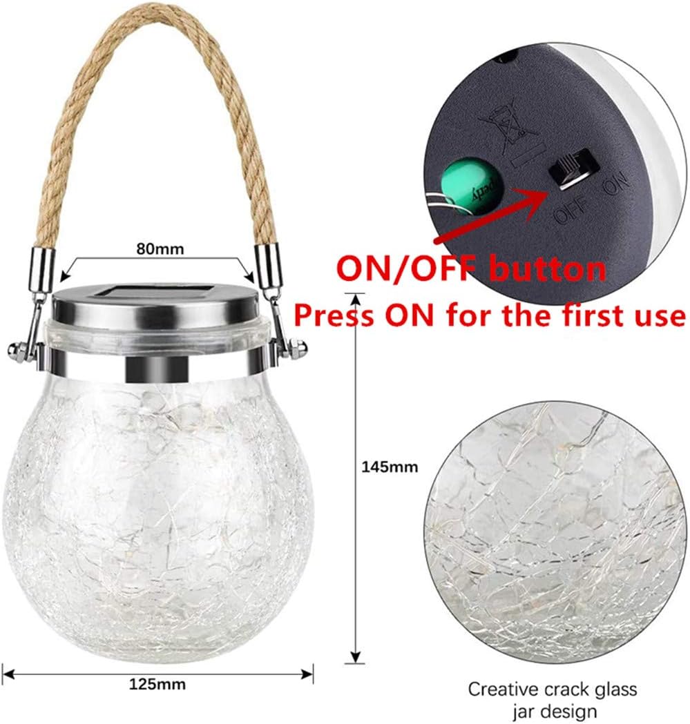 Solar Lantern Outdoor Hanging Solar Light led Mason Jar Light Waterproof Solar Table Lamp Crack Glass Garden Globe Light for Patio Yard Party Wedding Christmas Decoration Outdoor Light Warm White - - 