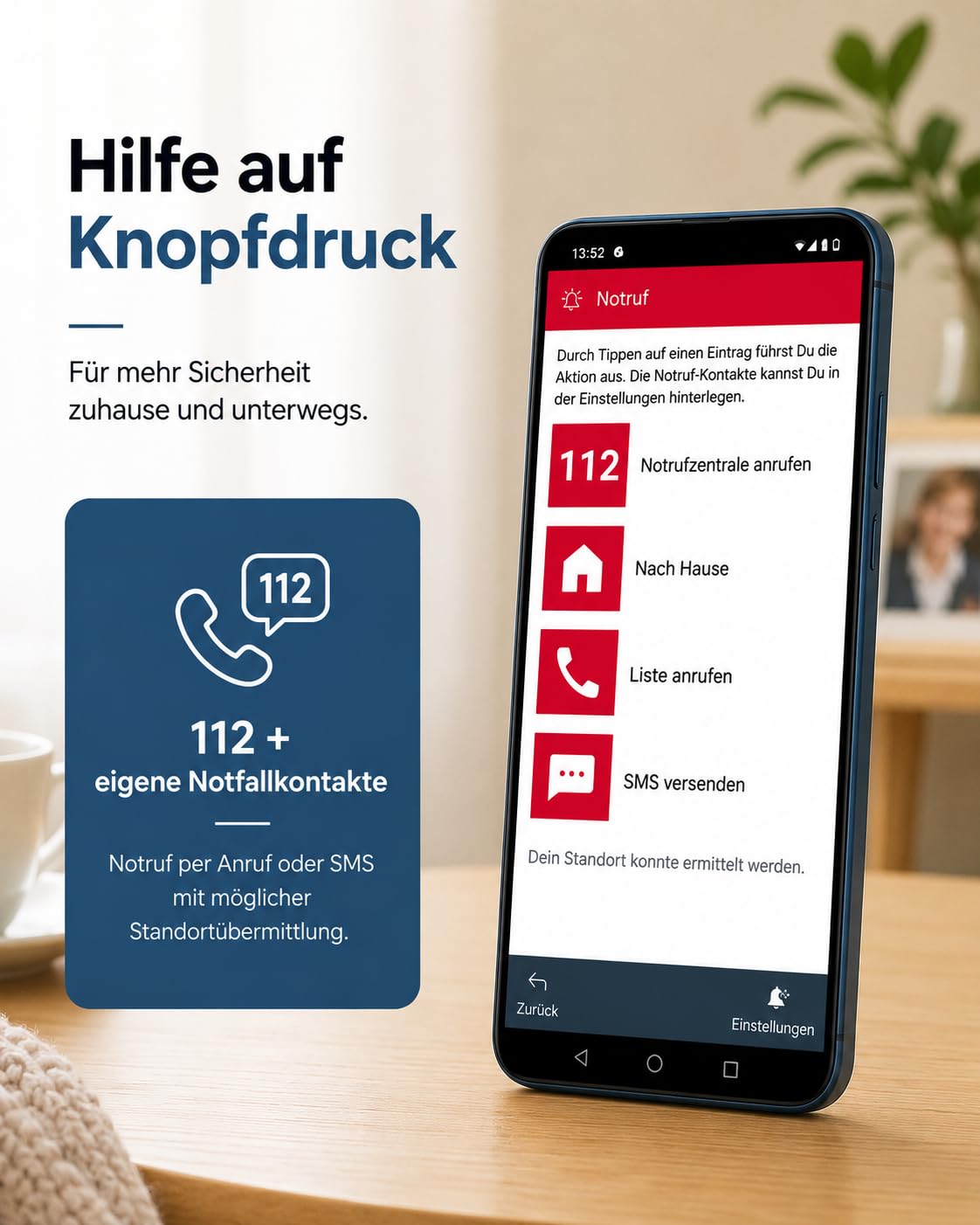 Senior - Smartphone Handy für Senioren – Einfache Bedienung, Große Tasten, Notruf mit GPS, Kamera, Lupe, Hörgeräte-Kompatibel
