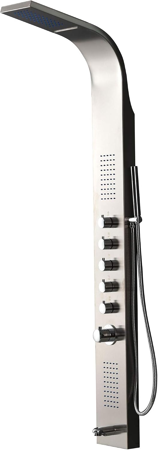 64-Inch Stainless Steel Rainfall Shower Panel Rain Massage System with Tub Faucet Jets & Hand Shower