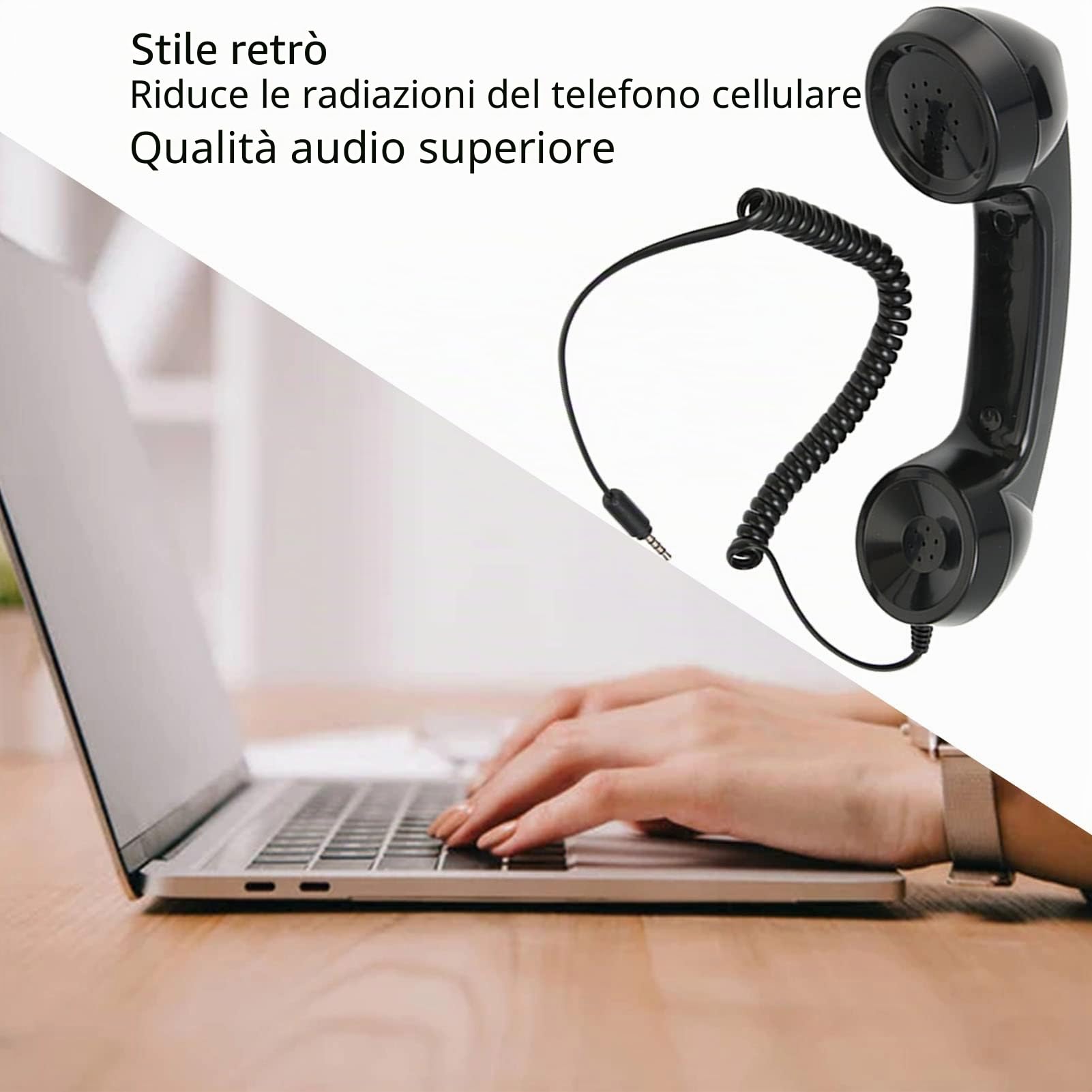 Cornetta del Telefono retrò, Microfono da 3,5 Mm Ricevitore per Telefono Cellulare Microfono per Smartphone Cellulare, con Pulsante di Risposta, Interruttore (Nero)