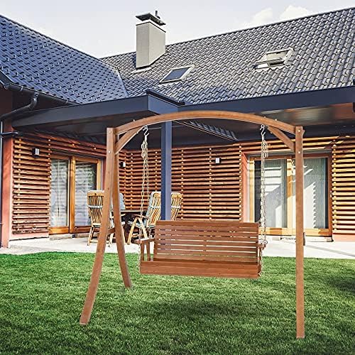 Miniatura 12 de Columpio doble de madera de cedro de 4 pies con cadena de hierro, 500 libras, color marrón oscuro