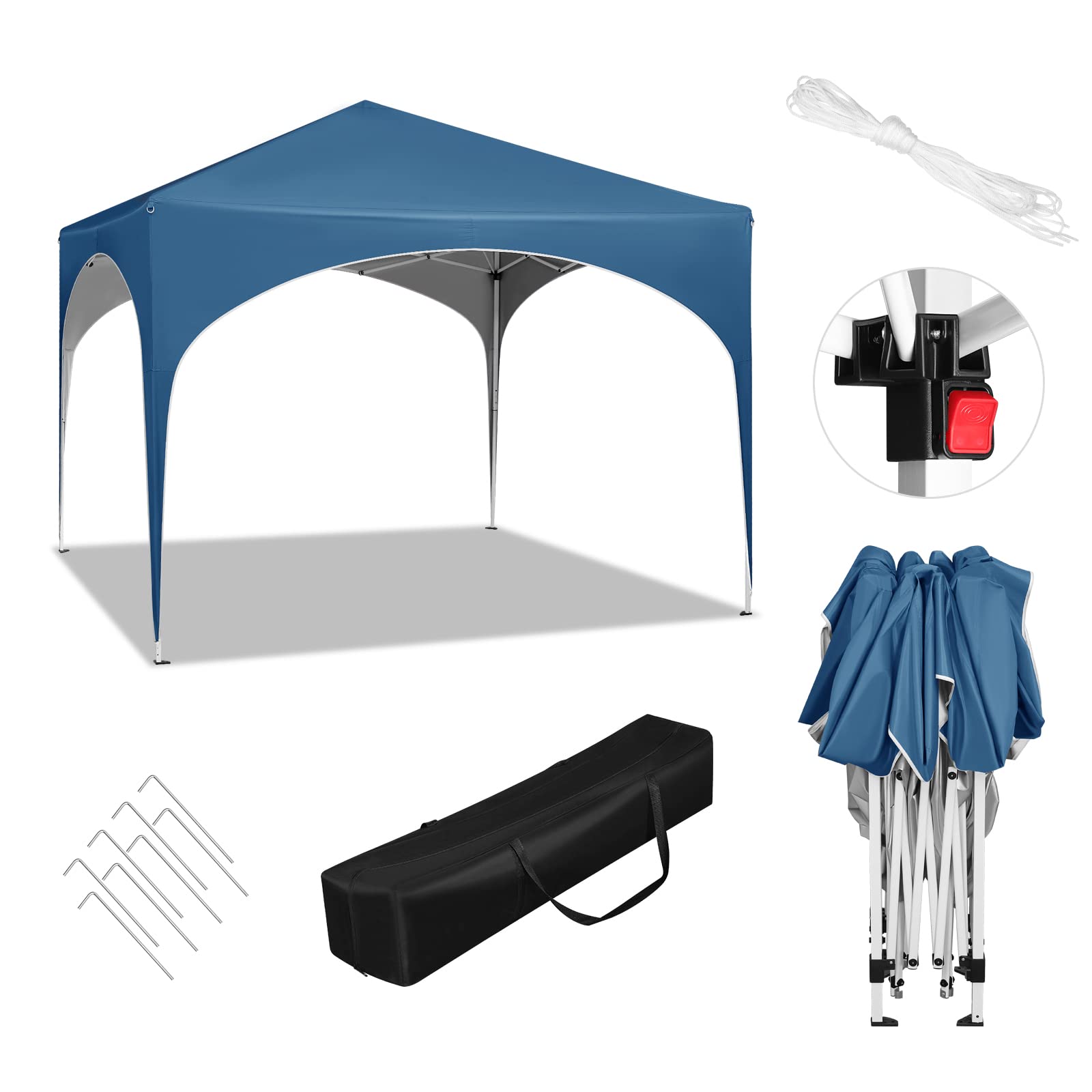 WOLTU Gazebo da Giardino Richiudibile 3x3m Gazebo Esterno in Ferro Regolabile in Altezza Tendone con Soffitto Semicircolare Pieghevole Protezione Solare, Tende per eventi Facile da Montare Blu