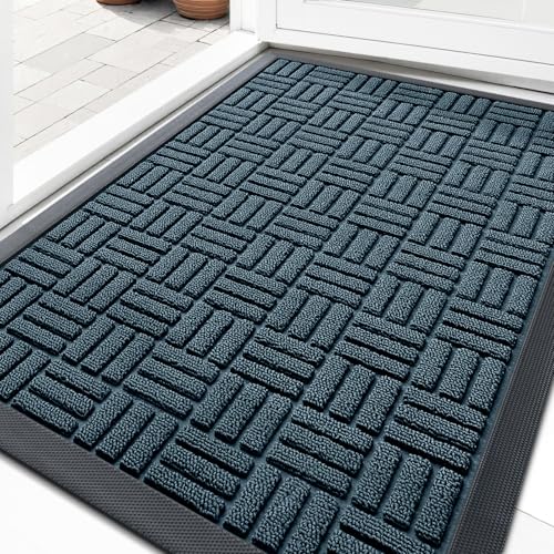 Image of OLANLY Front Door Mat Outside Entrance 33x21, Absorbent, Heavy Duty Sturdy Natural Rubber Doormat Indoor Outdoor, Non-Slip, Stain and Fade Resistant, Low Profile Floor Mat for Entryway, Lake Blue