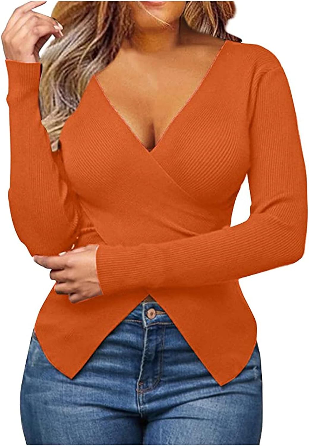 Womens Deep V Neck Slim Fitted Kint 