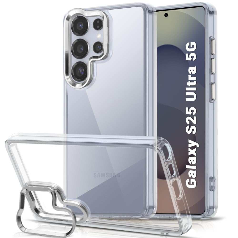 TheGiftKart Hybrid Back Cover Case for Samsung Galaxy S25 Ultra 5G | Built-in Stand | Shockproof Hard Back Case Cover for Samsung Galaxy S25 Ultra 5G (PC & TPU, Clear Back, Transparent Sides)