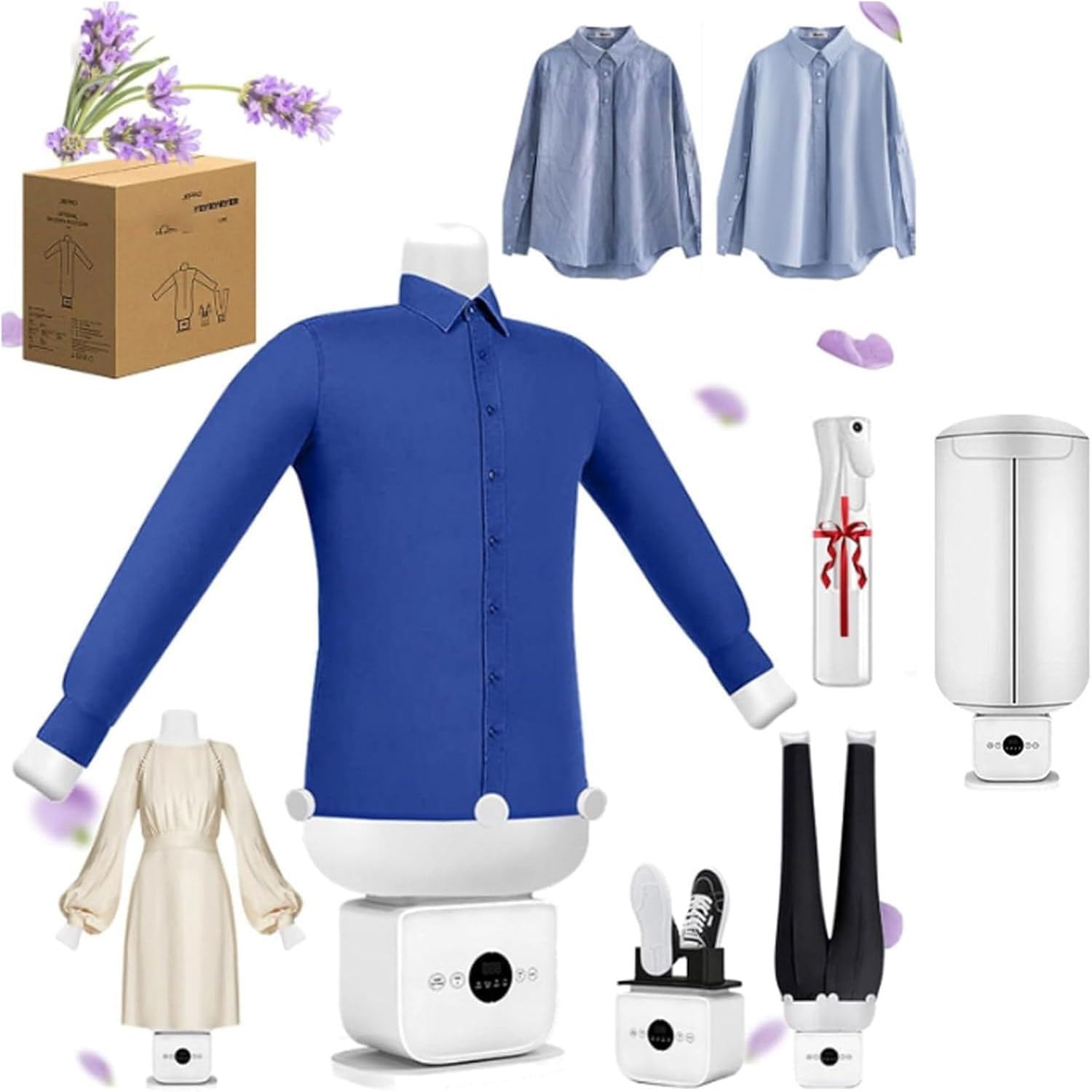 Hands-Free Automatic Ironing Machine, Vertical Steam Closet & Inflatable Clothes Dryer, Hands-Free Ironing System for Shirts and Pants, Portable Steam Iron with Adjustable Temp Control 50-70°C(D)