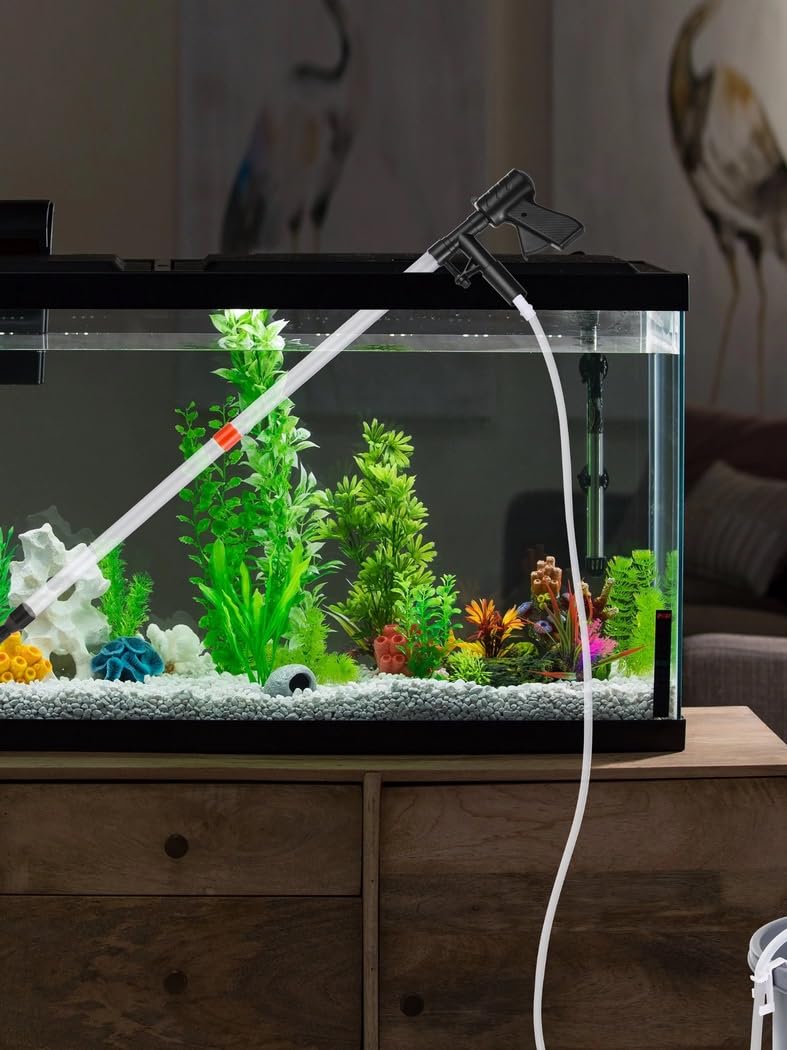 Aquarien-Kiesreiniger, Siphon-Reinigungsset für Fischbecken mit Röhren, Algenkratzer, Schlauch, Durchflussregler, für schnellen Wasserwechsel und Sandwäsche, für kleine und große Becken