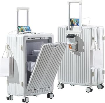 Large Capacity Lightweight Travel Suitcase with Front Opening Luggage Compartment with A Luggage Protection Cover As A Gift,White,26in