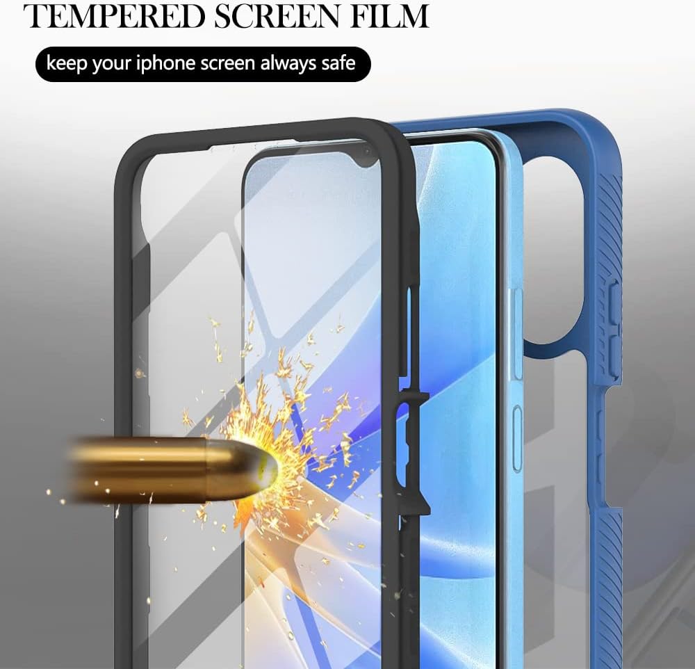 Oppo A17 Case with Built-in Screen Protector, 360 Full Body Protective Cover Heavy Duty Anti-Scratch Shockproof Slim Silicone Bumper Clear Phone Case for Oppo A17, Blue