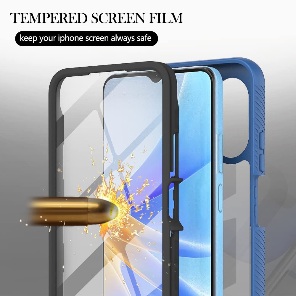 Oppo A17 Case with Built-in Screen Protector, 360 Full Body Protective Cover Heavy Duty Anti-Scratch Shockproof Slim Silicone Bumper Clear Phone Case for Oppo A17, Blue