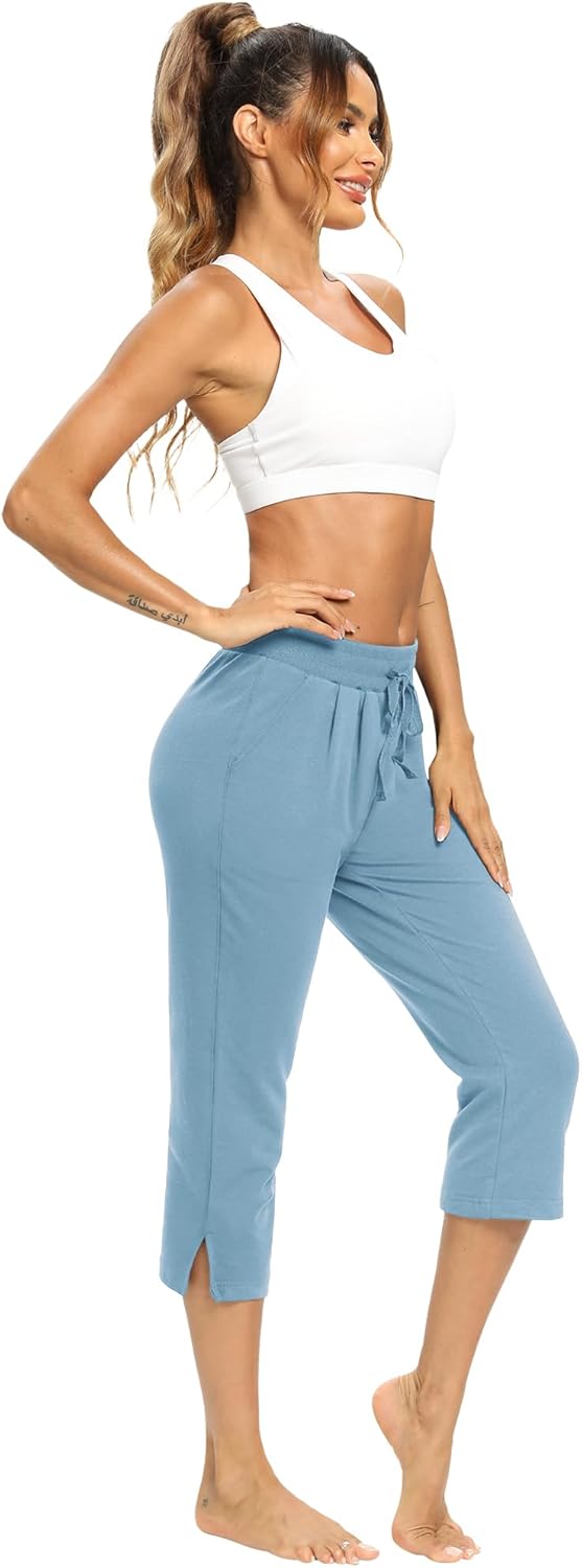 LEXISLOVE Capris for Women Casual Summer Wide Leg Crop Pants Loose Comfy Drawstring Yoga Jogger Capri Pants with Pockets