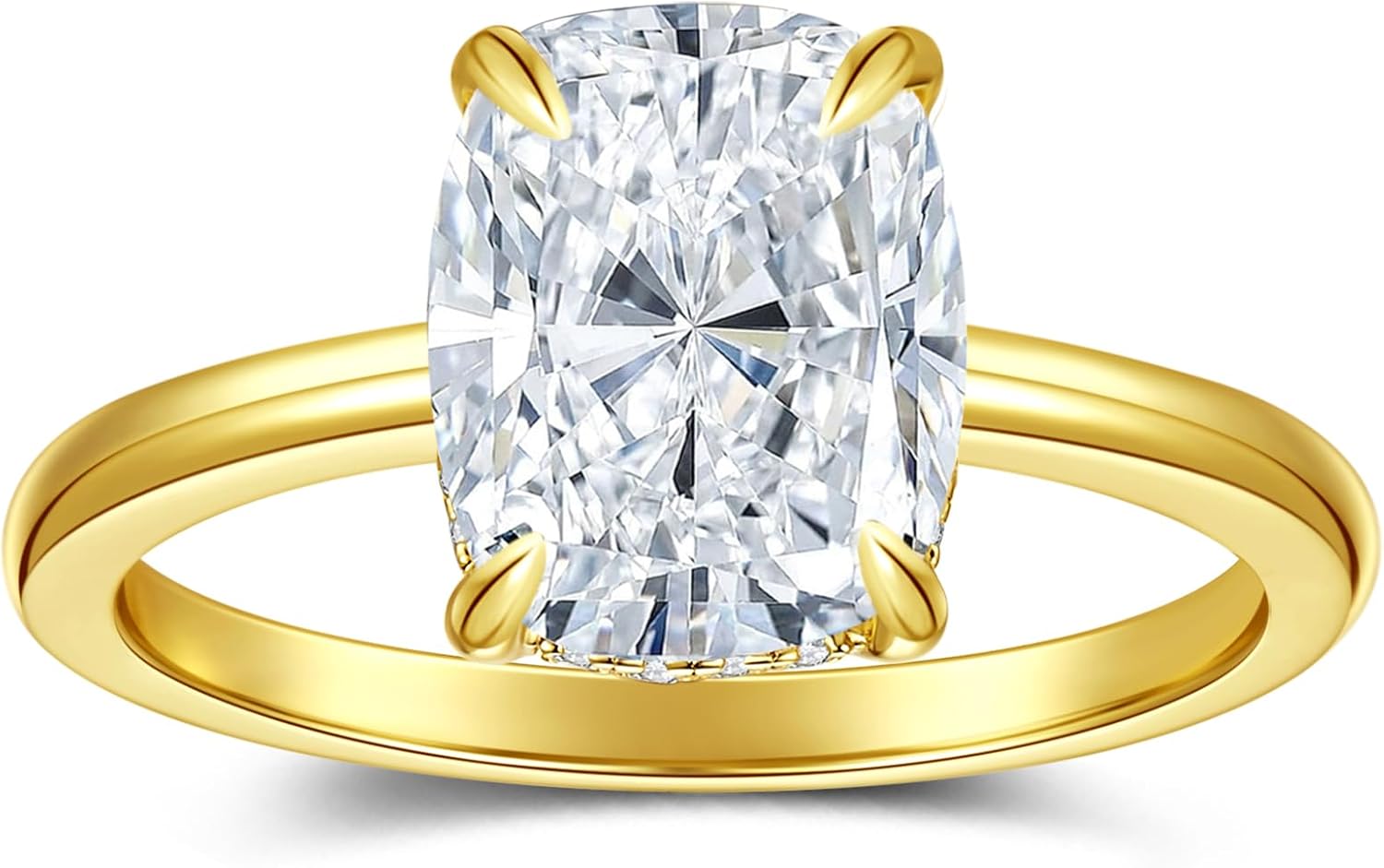 4CT Elongated Cushion Cut Moissanite Engagement Ring for Women, D Color VVS1 Solitaire 14K Gold Plated Wedding Promise Anniversary Ring