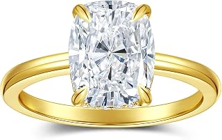 여성용 4CT 길쭉한 쿠션 컷 모이사나이트 약혼 반지, D 컬러 VVS1 솔리테어 14K 금 도금 결혼 약속 기념일 반지