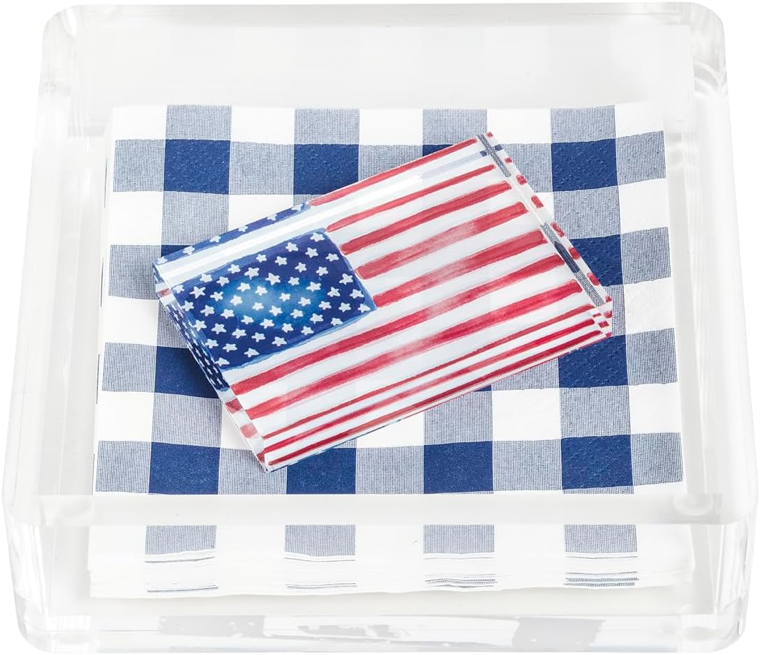 Mud Pie Blue Acrylic Flag Napkin Holder Weight Set, America 250