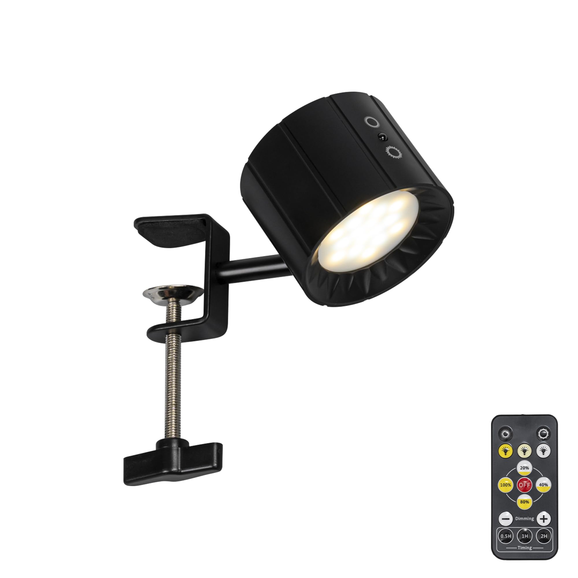 Yequandec Removable Magnetic 360° Rotating Clip-On Remote/Touch Switch Light Dimmable Spotlight Black Metal Simple for Reading Rental House Bookshelf