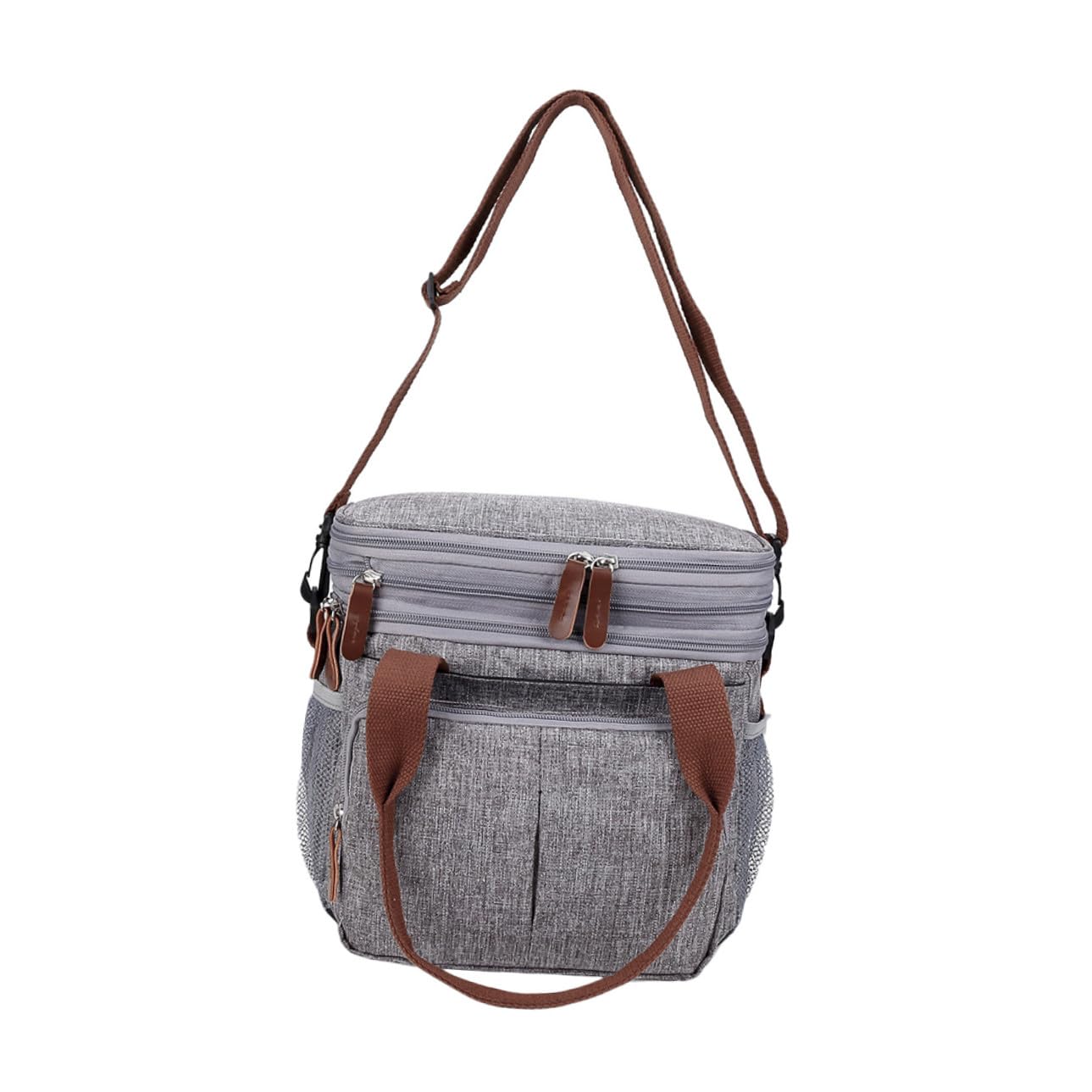 Bolsa Almuerzo Aislada Grande con Aislamiento Térmico para Picnic Oficina Escuela Portátil con Bolsillos Laterales de Malla Gris