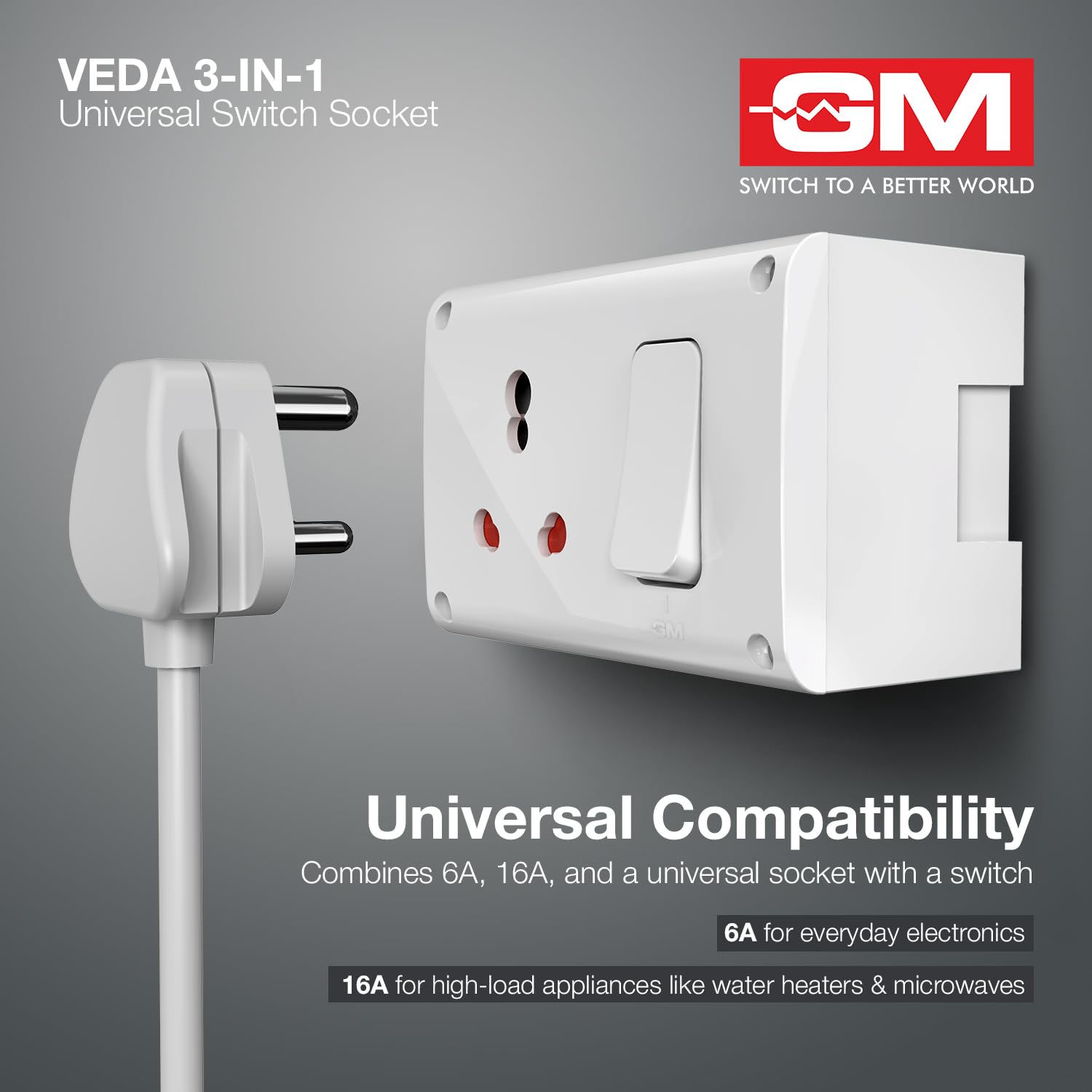 GM 8049 Mini 3-in-1 Socket with Switch - Heavy Duty -3