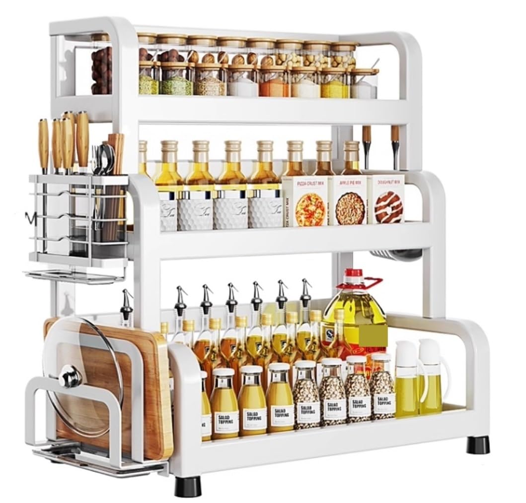 YNIYUJKL Spice Rack Spice Organizer Spice Shelf 3-Tiers Kitchen Spice Bottle Rack 201 Stainless Steel Kitchen Storage Rack Countertop Organizer Rack Seasoning Organizer Spice Rack
