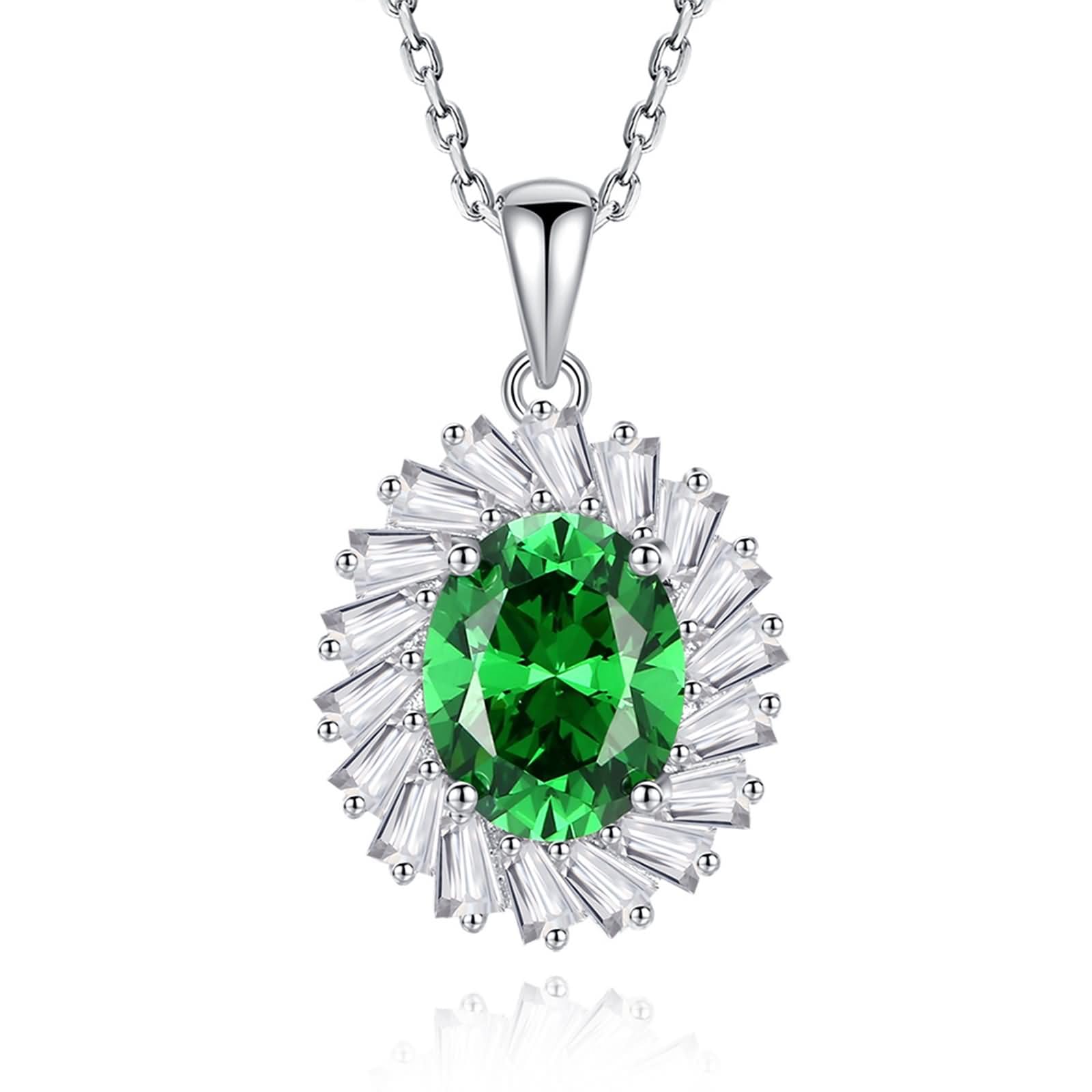 Collar de oro blanco de 9 kt/14 kt/18 quilates con colgante, 4 puntas ovaladas con esmeralda creada de 3 quilates y moissanita, collar para mujer, color verde plateado