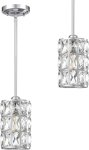 Paquete de 2 lámparas colgantes de isla de cocina de 5 pulgadas, lámpara colgante moderna con acabado de níquel cepillado con pantalla de cristal